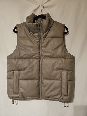 Womens Puffer Vest - Taupe Sleeveless Jacket Med Hollister
